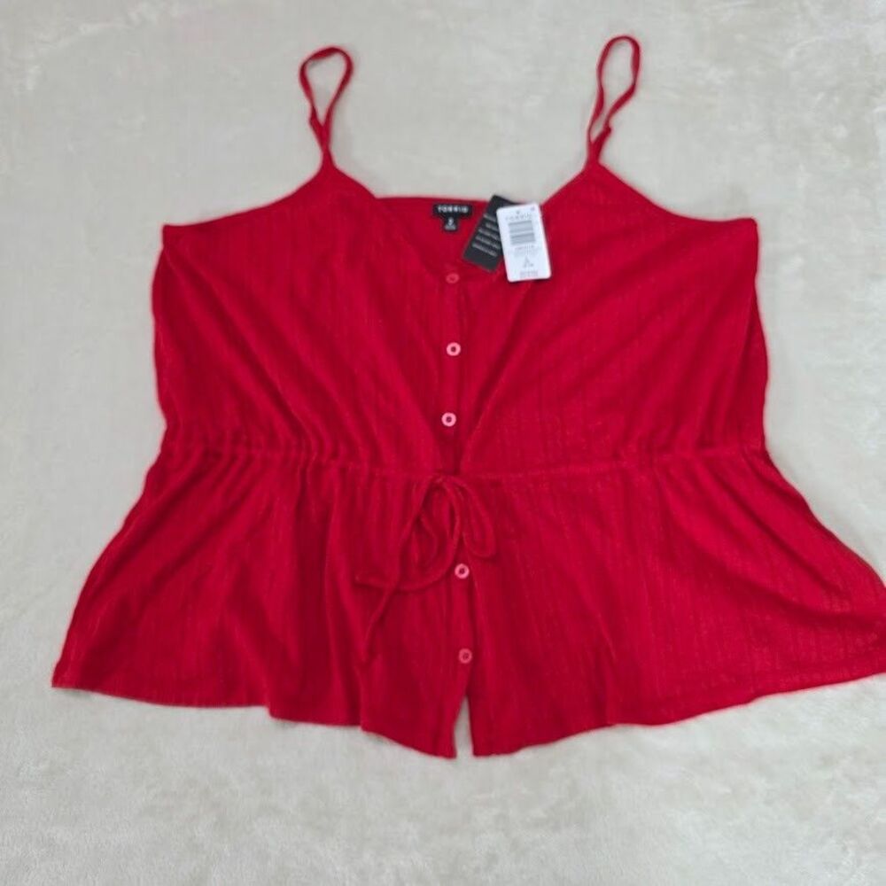 Torrid Pointelle V Neck Cinched Waist Peplum Tank Adrenaline Rush Red 2X (18-20)